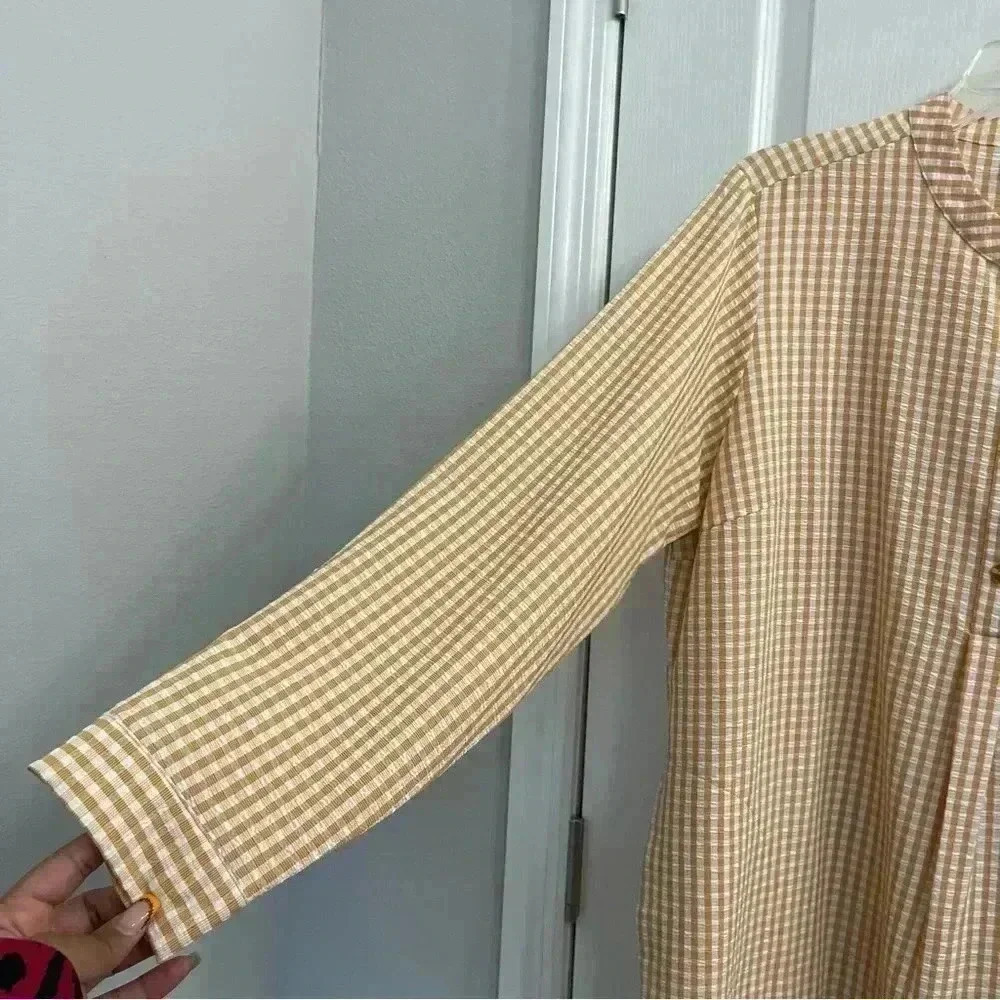 Joan Rivers White and Orange Gingham Mid Button Up Sleeve - Picture 7 of 8